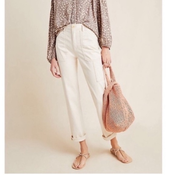 Anthropologie Pants - ANTHROPOLOGIE Herringbone Striped Cotton Carpenter Pants Ecru Size 31